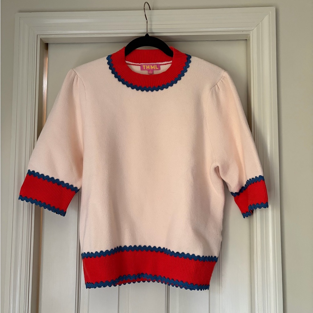 THML Cream Sweater with Red and Blue Trim